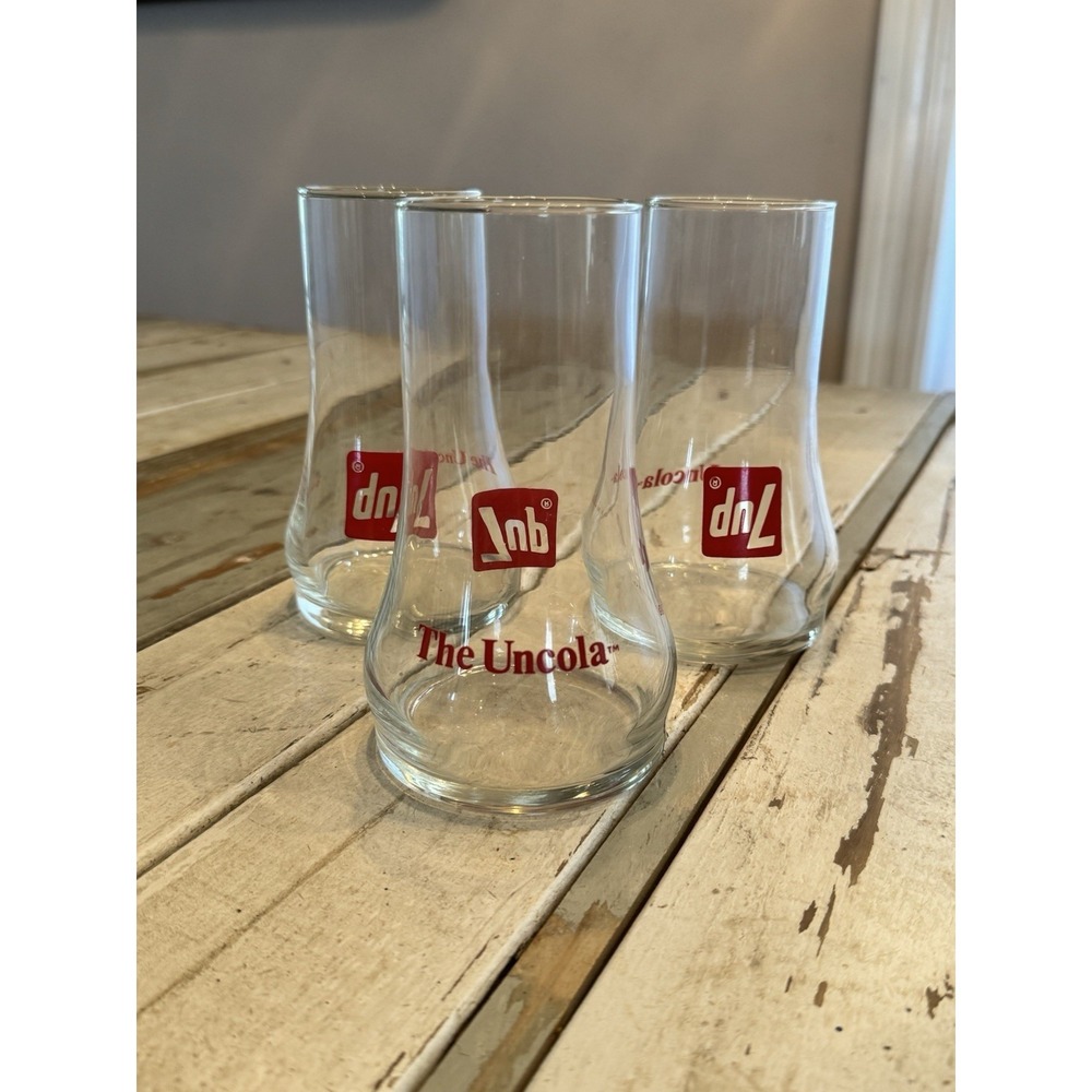 Vintage 7-Up Glasses "The Uncola" Upside Down Drinking Glasses (set of 3)